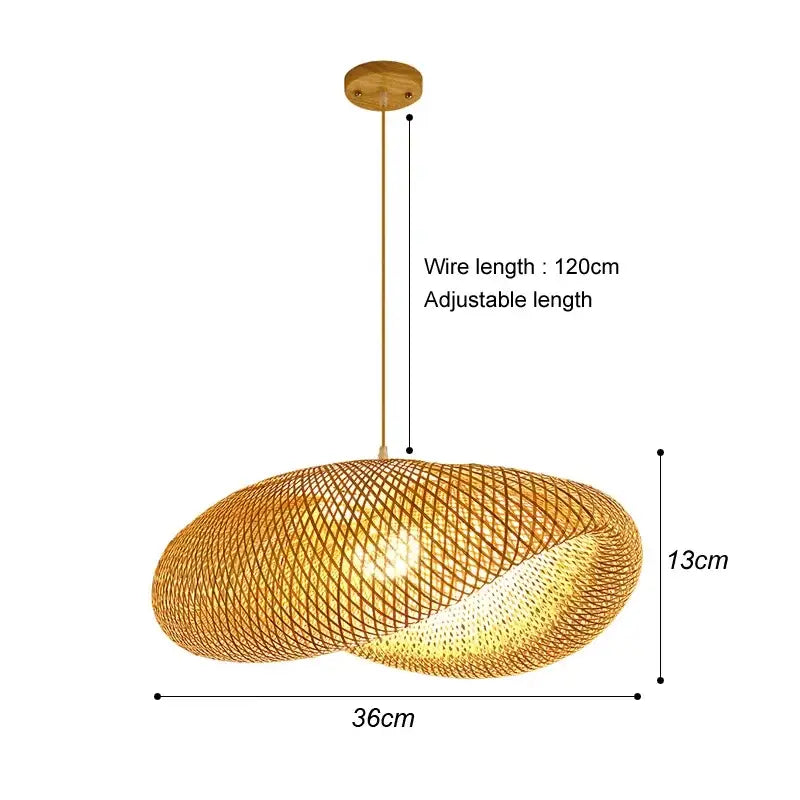 Boho natural bamboo pendant ceiling light dining room woven lamp