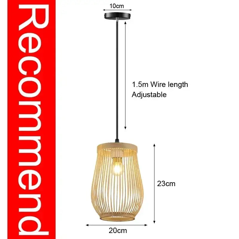 Boho natural bamboo pendant ceiling light dining room woven lamp