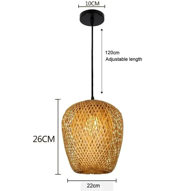 Boho natural bamboo pendant ceiling light dining room woven lamp