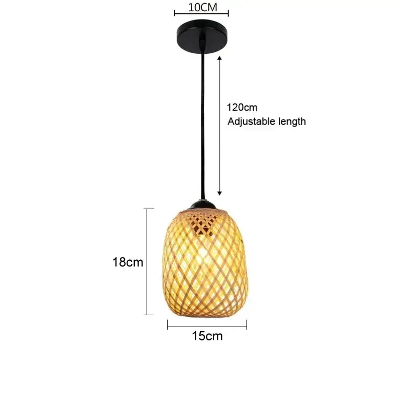 Boho natural bamboo pendant ceiling light dining room woven lamp
