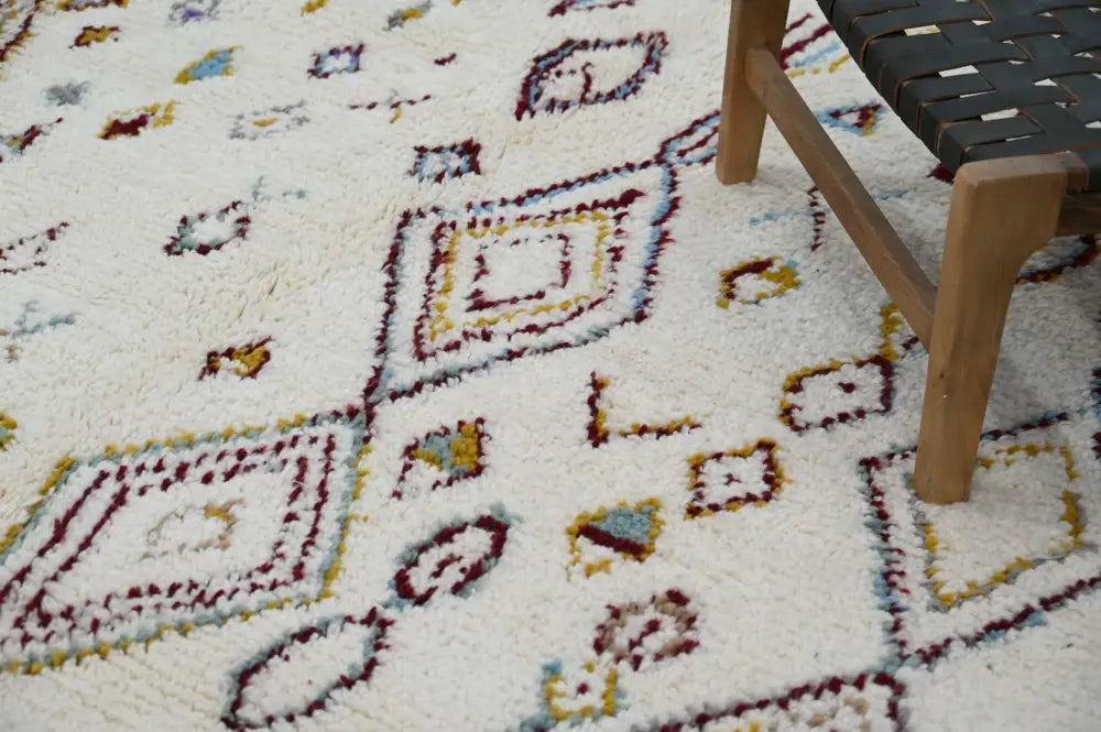 Handmade moroccan azilal rug cream geometric living room carpet