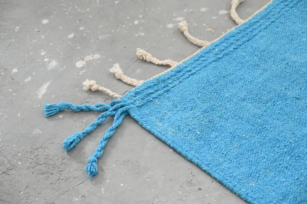 Handmade traditional azilal rug turquoise living room decor with tassels