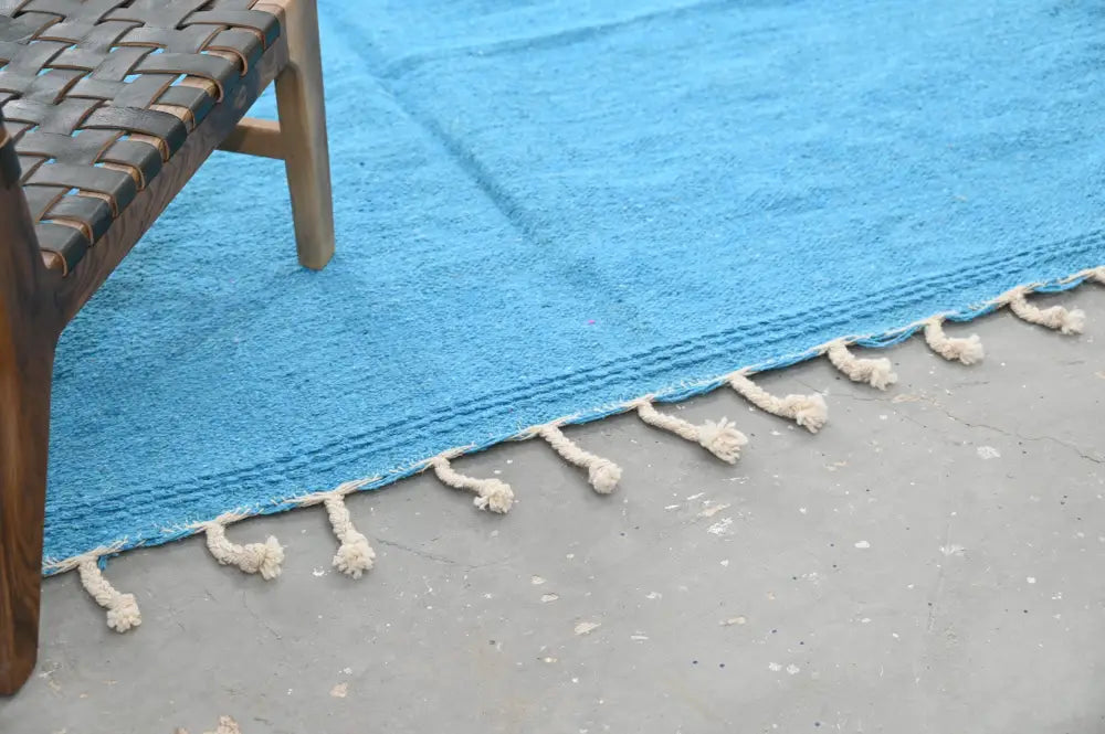 Handmade traditional azilal rug turquoise living room decor with tassels
