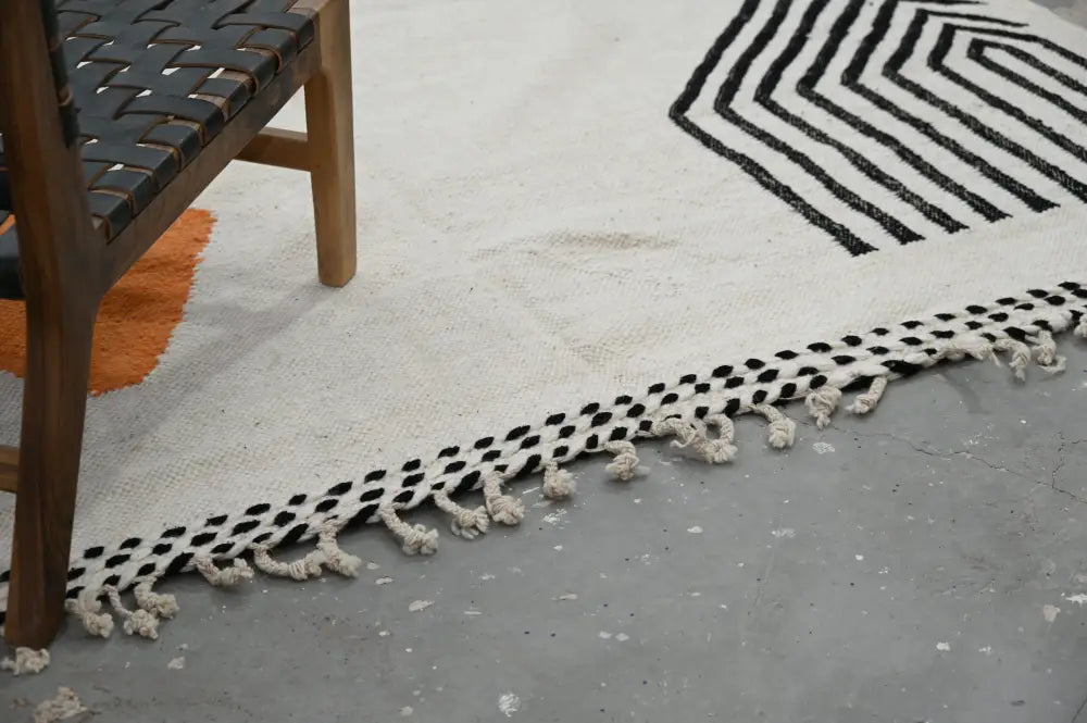 Handmade moroccan azilal rug beige & orange living room carpet