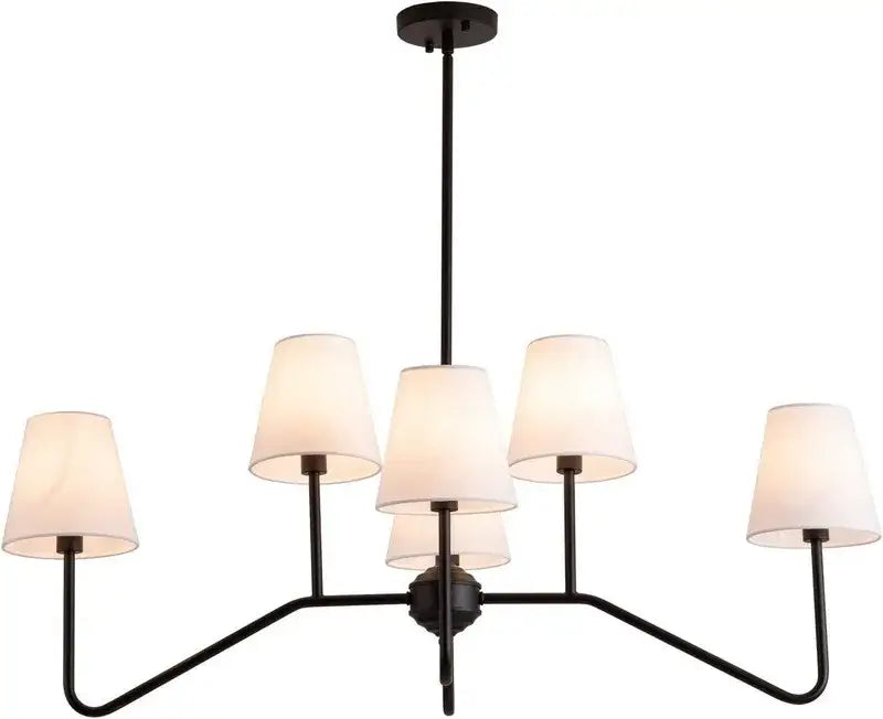 Decorbites industrial style black metal chandelier with white shades living room