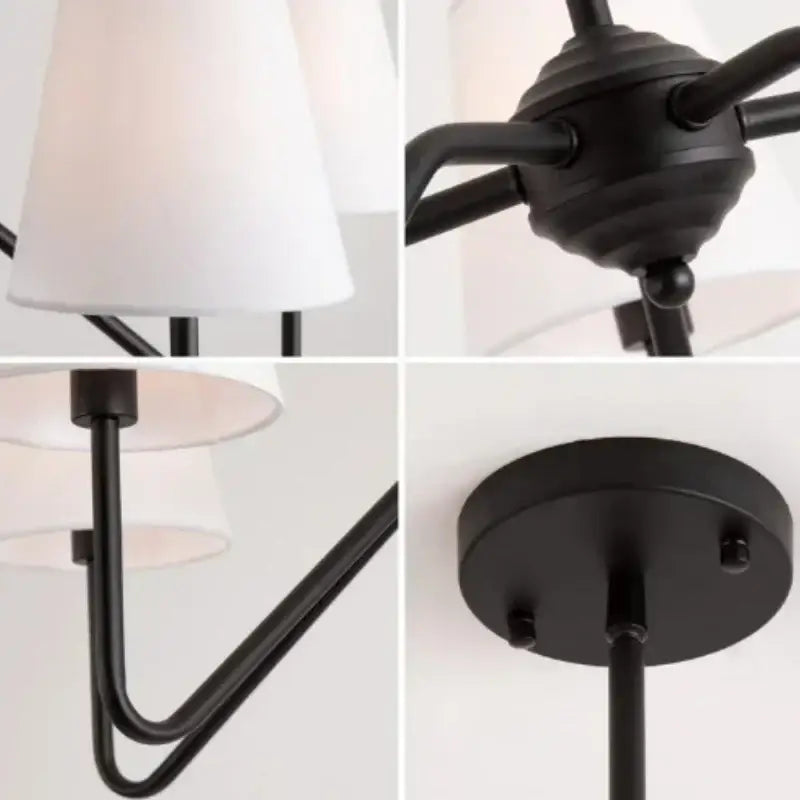 Decorbites industrial style black metal chandelier with white shades living room