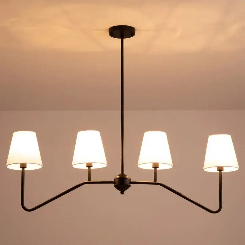 Decorbites industrial style black metal chandelier with white shades living room