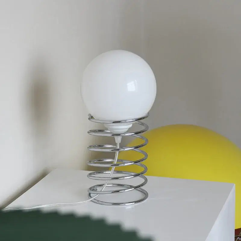 Bauhaus spring table lamp chrome and white glass bedroom light