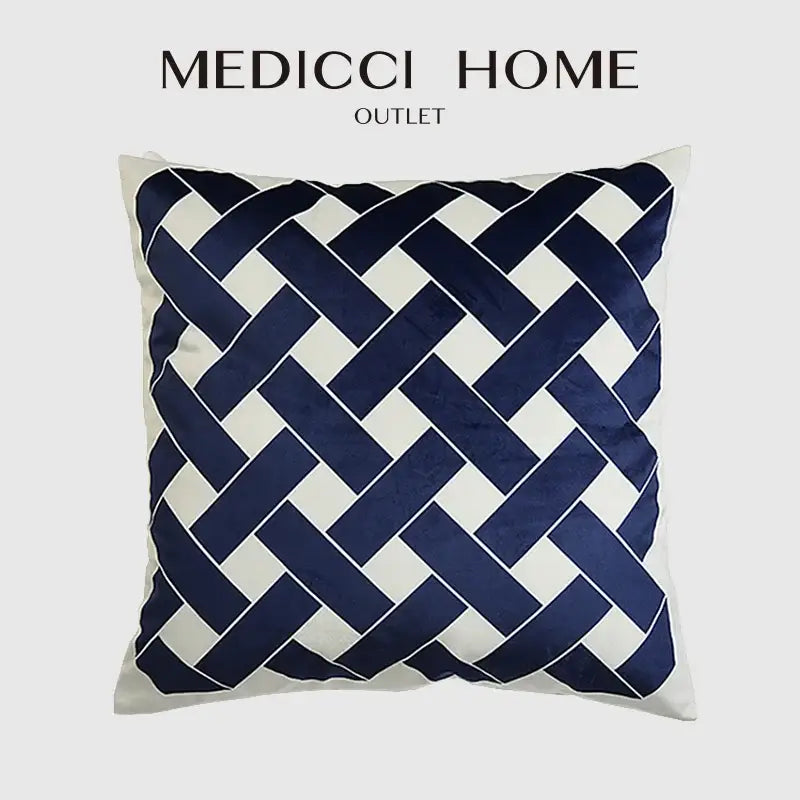 Decorbites intersecting geometric navy & white cushion cover living room