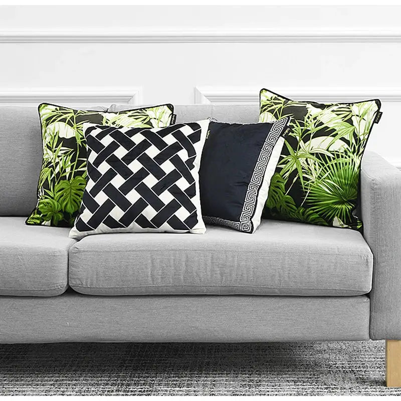 Decorbites intersecting geometric navy & white cushion cover living room