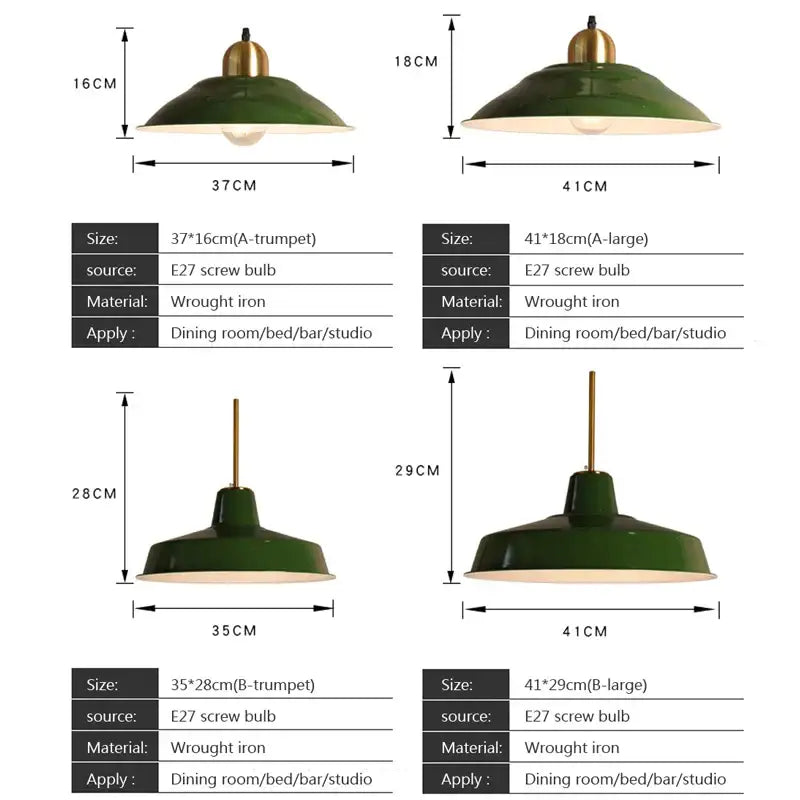 Decorbites iron industrial green enamel chandelier dining room light