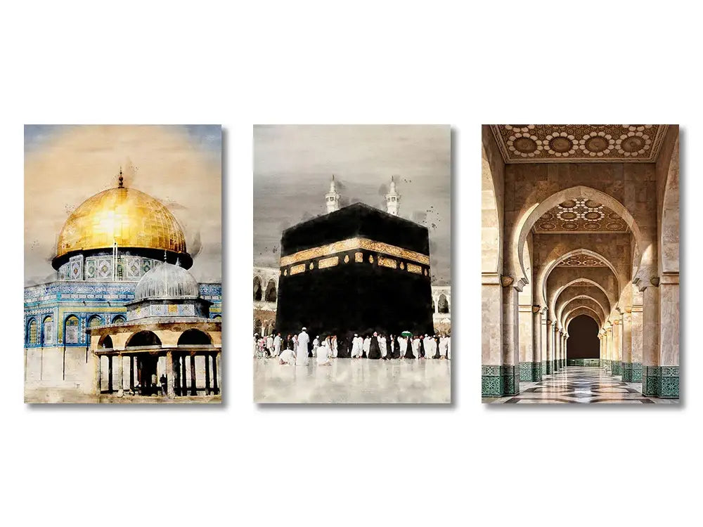 Modern gold & white ayatul kursi quran canvas prints living room art