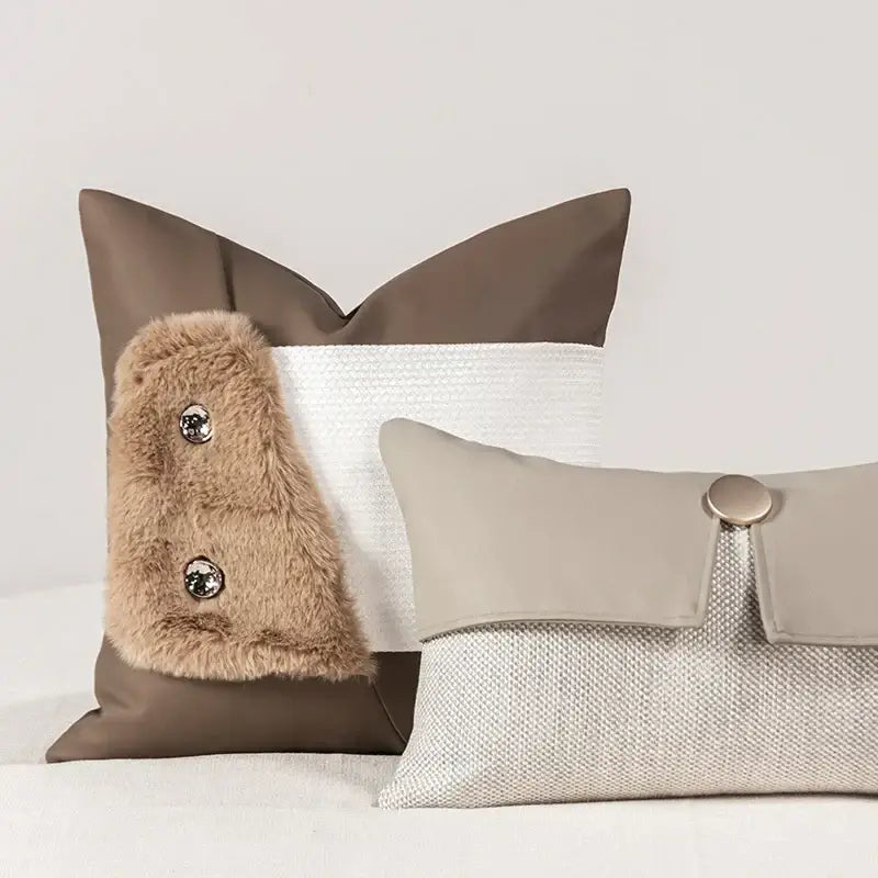 Decorbites italian luxury brown leather pillowcase living room cover