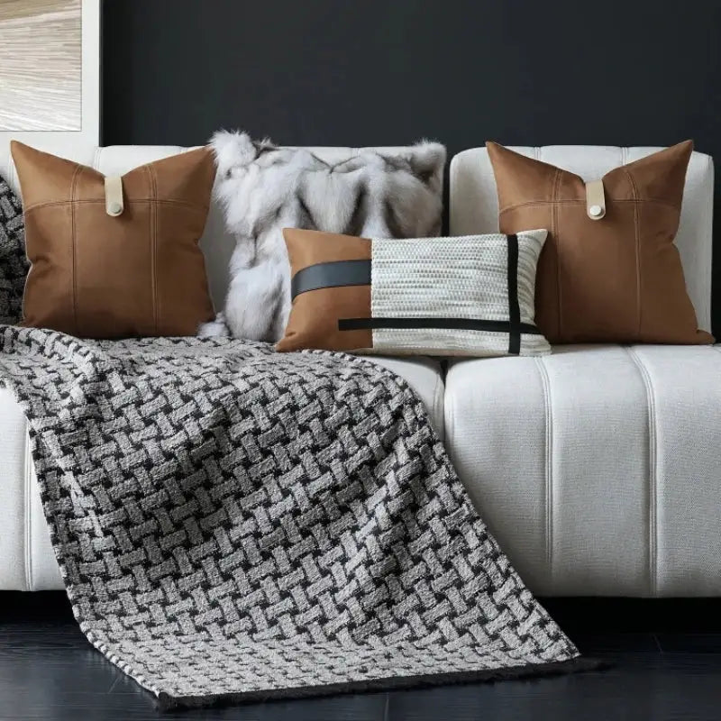 Decorbites italian luxury brown leather pillowcase living room cover