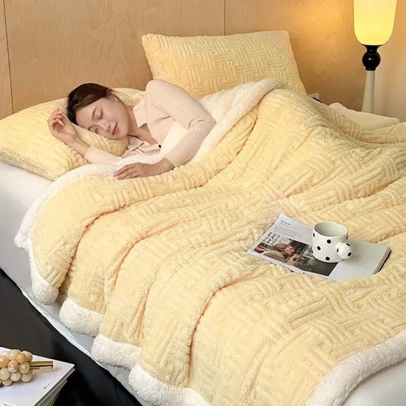 DecorBites™ Jacquard Lamb Wool Double-Layer Blanket for Cozy Comfort & Style
