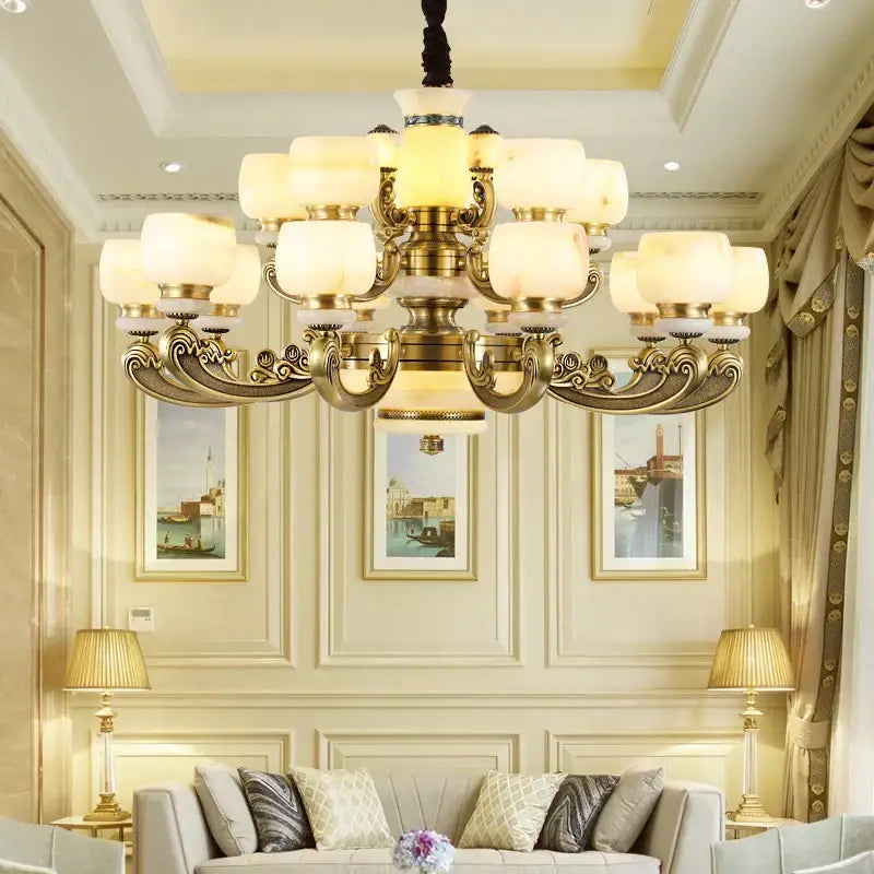 Decorbites jade chandelier bronze living room multi tier glass lamp