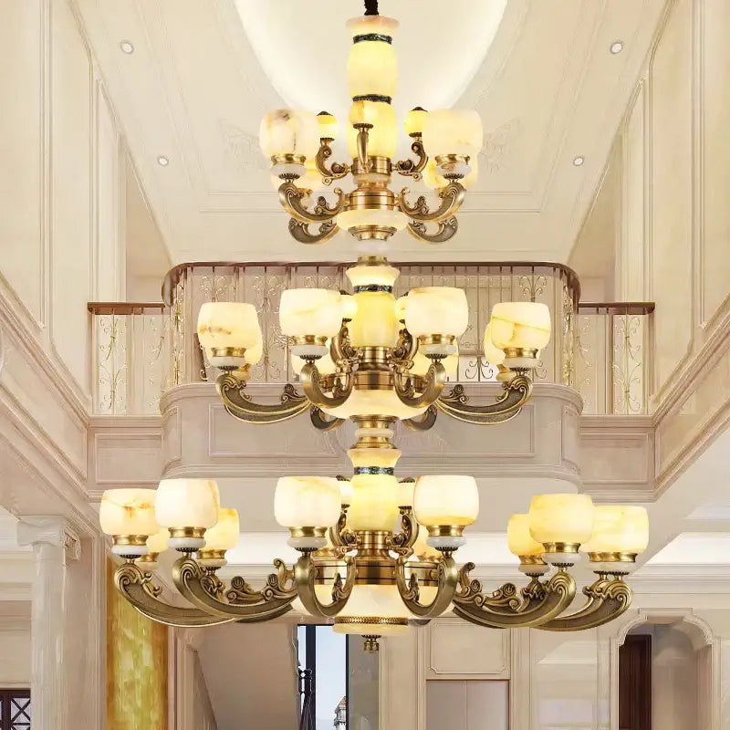 Decorbites jade chandelier bronze living room multi tier glass lamp