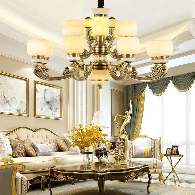 Decorbites jade chandelier bronze living room multi tier glass lamp