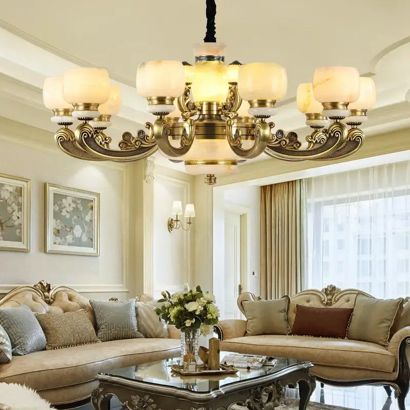 Decorbites jade chandelier bronze living room multi tier glass lamp