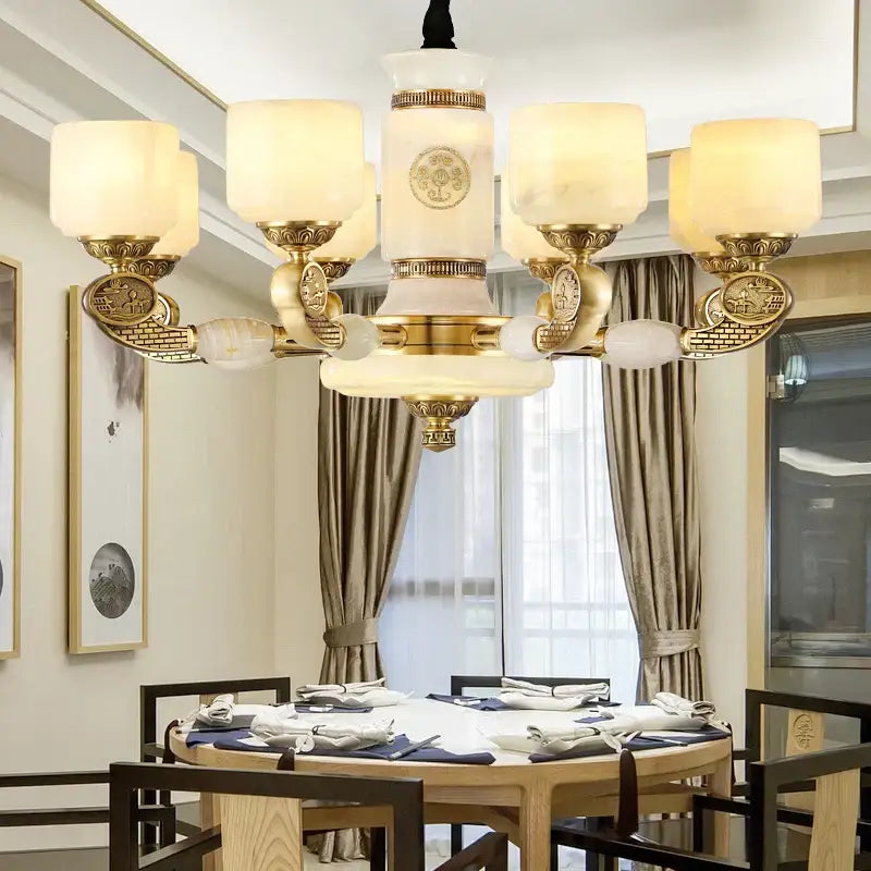 Decorbites jade copper chandelier for living room with opal glass shades