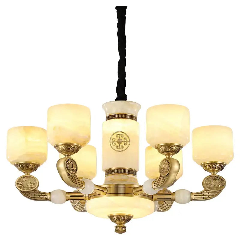 Decorbites jade copper chandelier for living room with opal glass shades