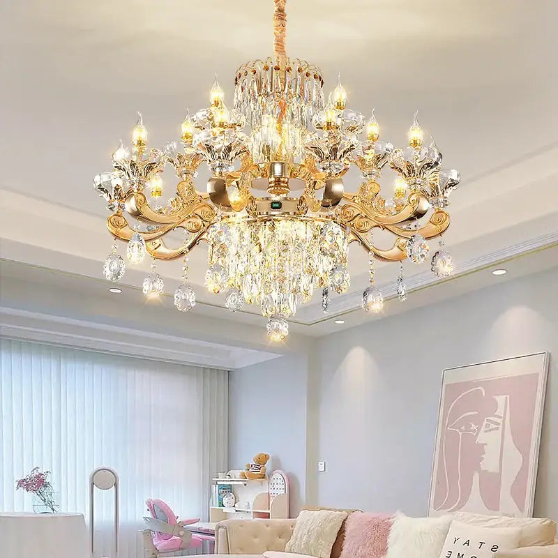 Decorbites jade crystal chandelier gold living room lamp