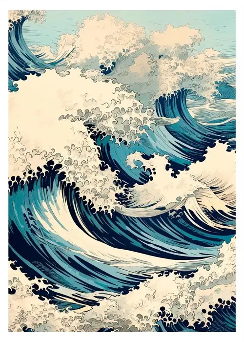 Minimalist pink & black hokusai art canvas print living room home decor