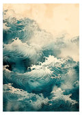 Japanese hokusai teal and white wave art poster print living room