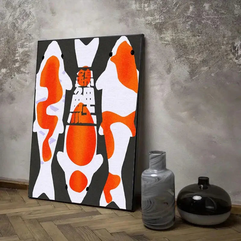 Abstract japanese koi cat wall art print living room decor