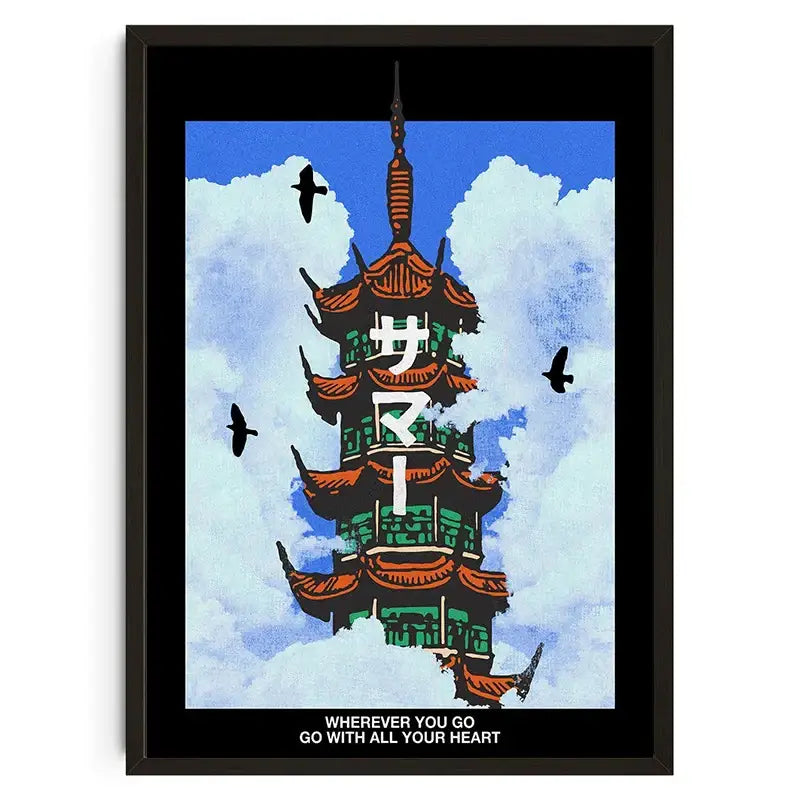 Abstract blue japanese koi cat canvas wall art bedroom decor