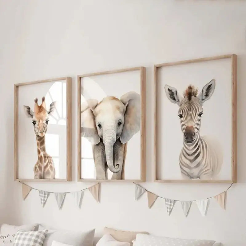 Watercolor pastel animal nursery wall art set – nursery room decor