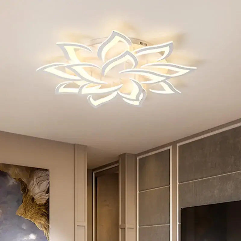 Modern white floral led ceiling lights for dining room petal design
