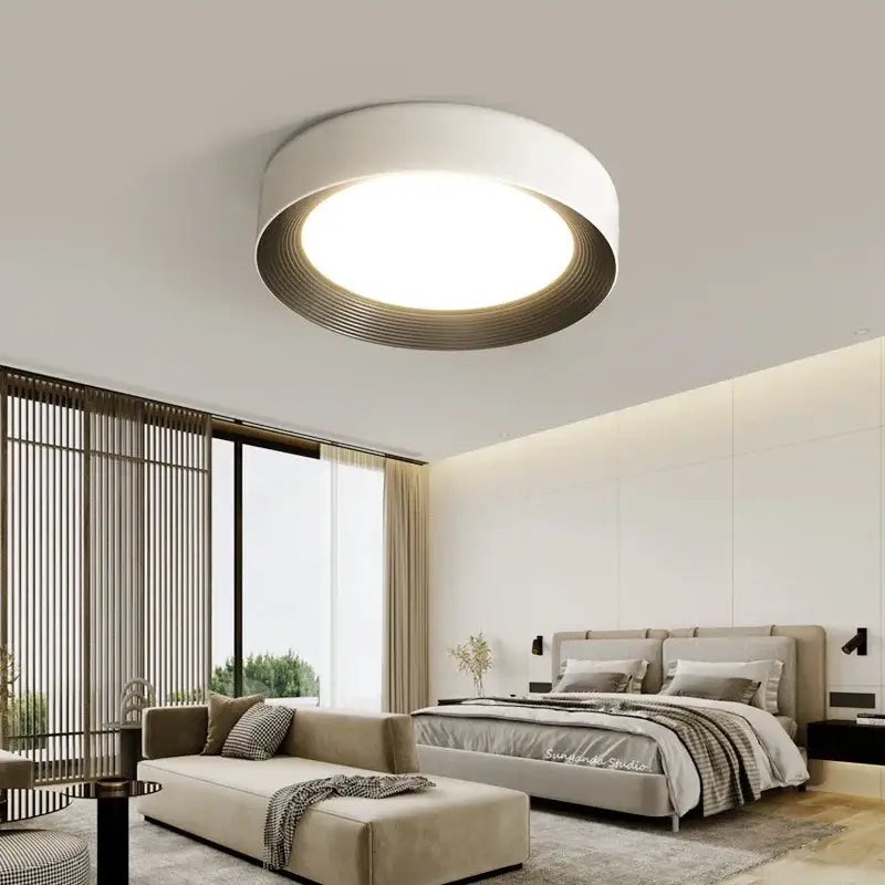 Modern white & gold led ceiling lights for bedroom with ring detail