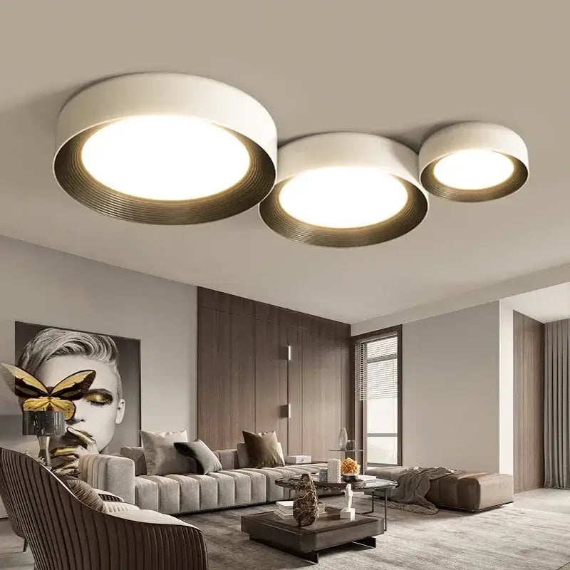 Modern white & gold led ceiling lights for bedroom with ring detail