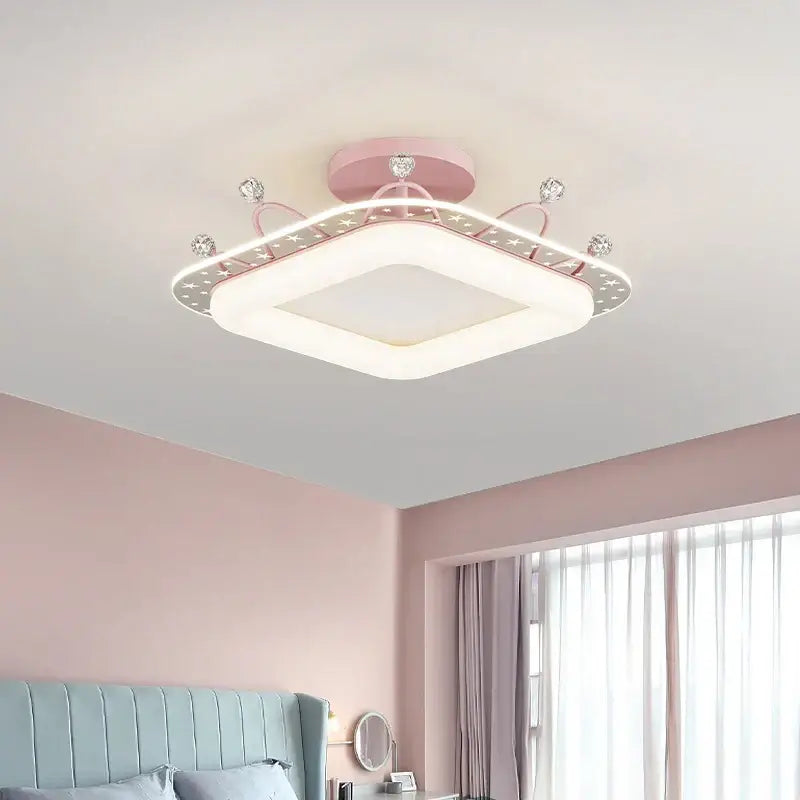 Modern gold square led ceiling lights with crystal accents bedroom