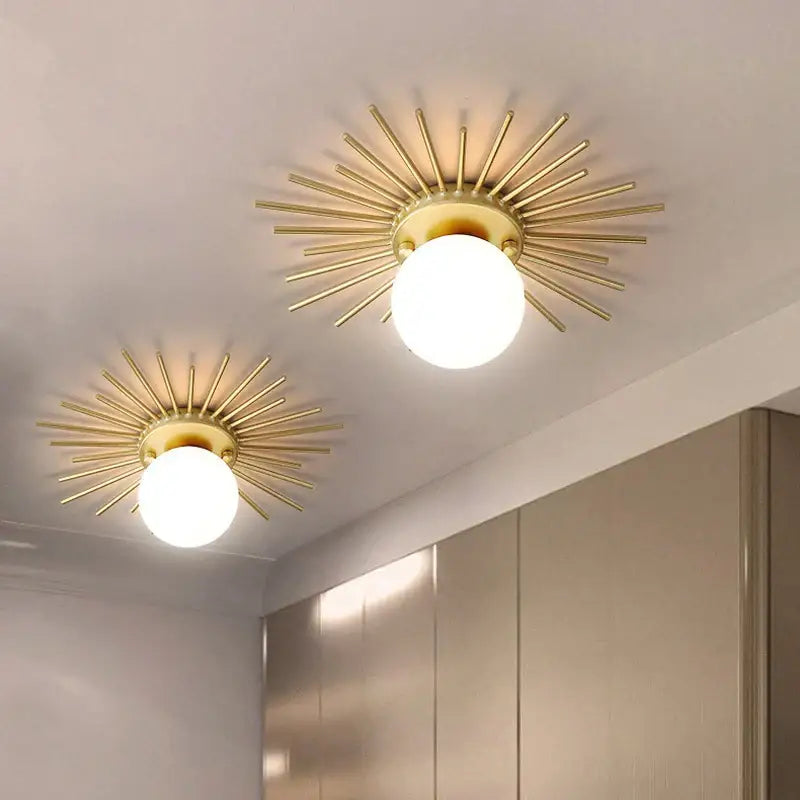 Modern gold sunburst led ceiling lights hallway frosted glass globe
