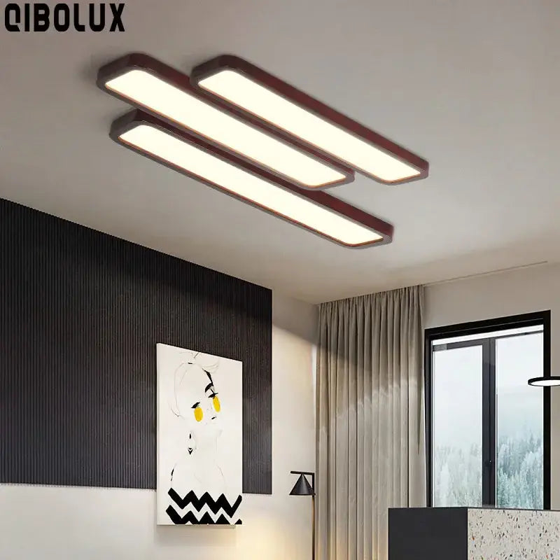 Modern rectangular dark wood led ceiling lights for living room