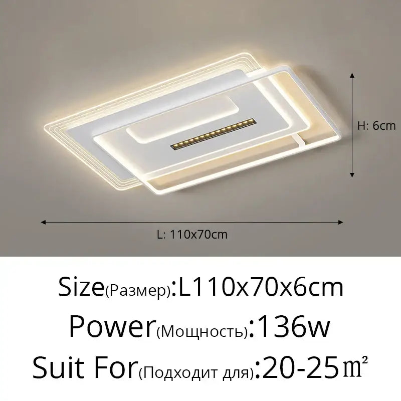 Modern rectangular white led ceiling lights for living room