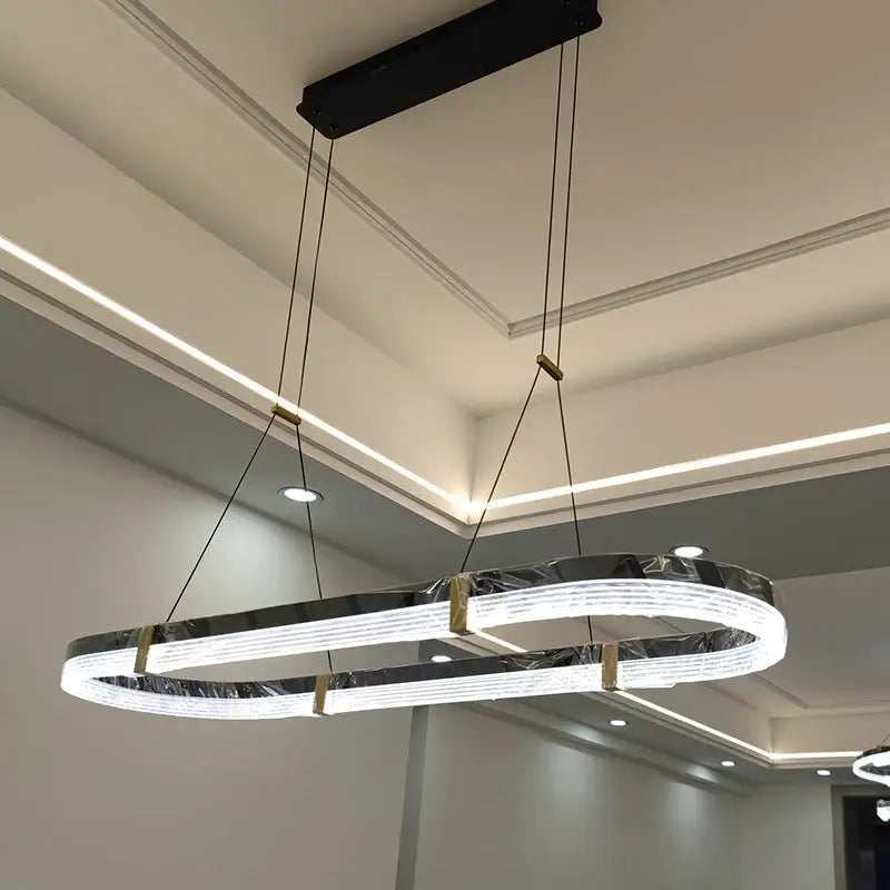 Modern black & gold oval led ceiling pendant light dining room