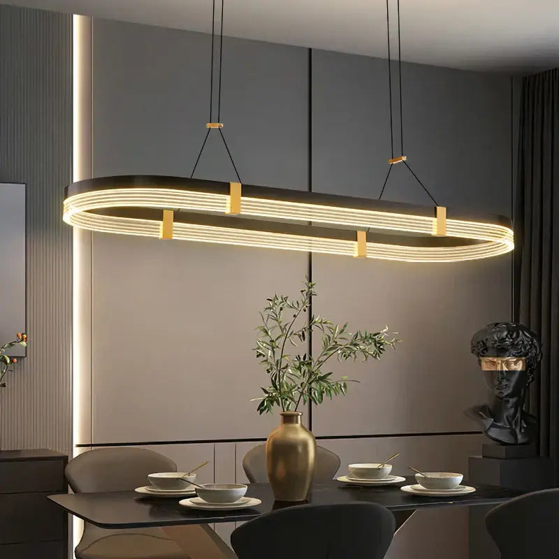 Modern black & gold oval led ceiling pendant light dining room