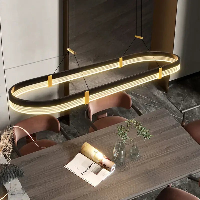 Modern black & gold oval led ceiling pendant light dining room