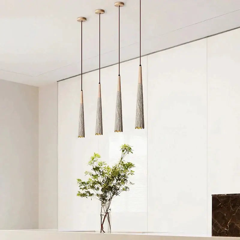 Decorbites led cement cream pendant lamp bedroom wood tassel light