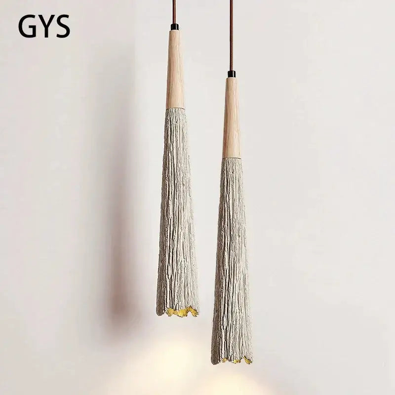 Decorbites led cement cream pendant lamp bedroom wood tassel light
