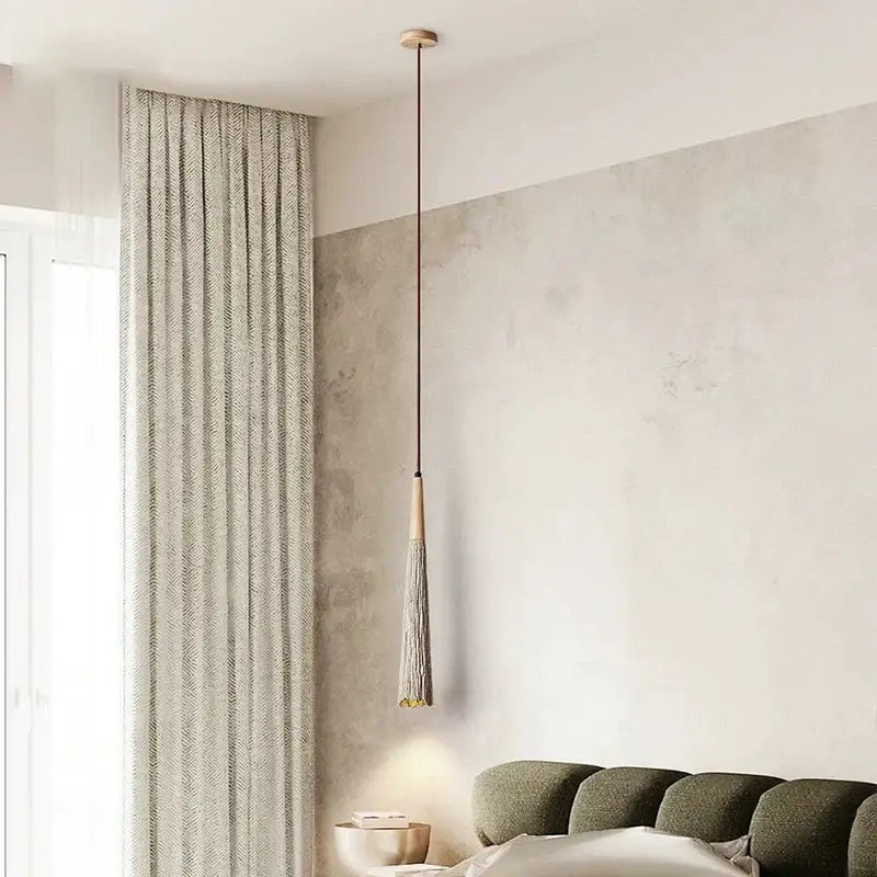 Decorbites led cement cream pendant lamp bedroom wood tassel light