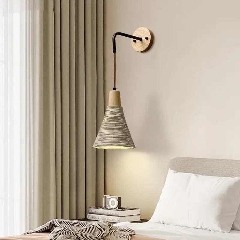 Rustic wood and led cement wall light bedroom sconce