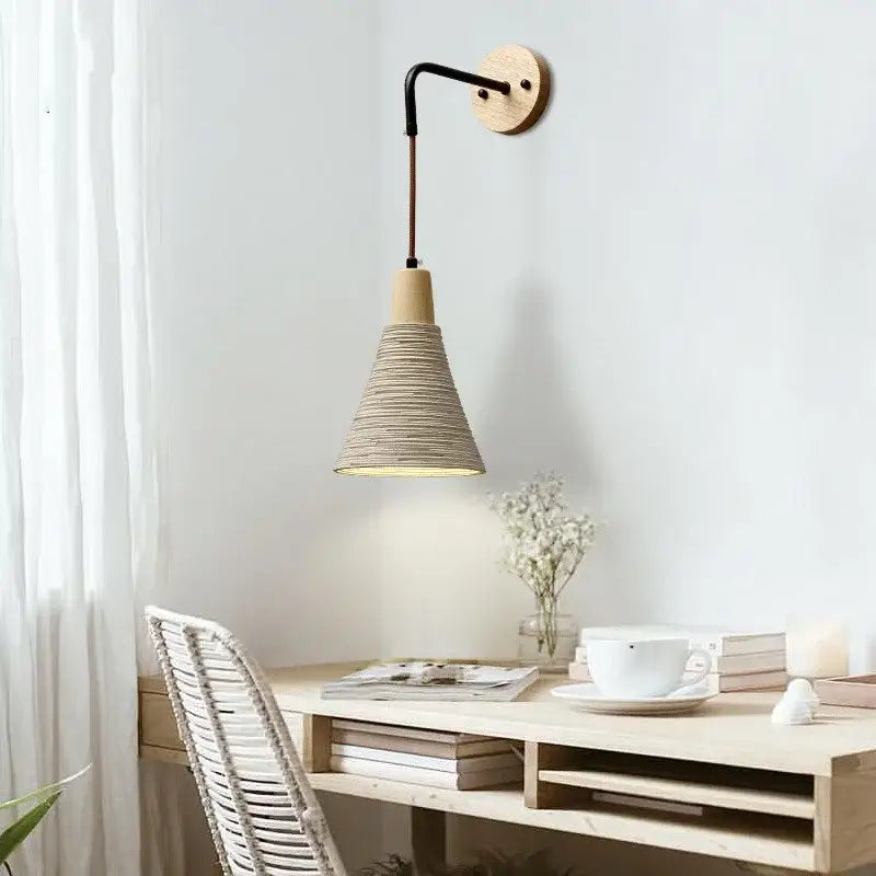 Rustic wood and led cement wall light bedroom sconce