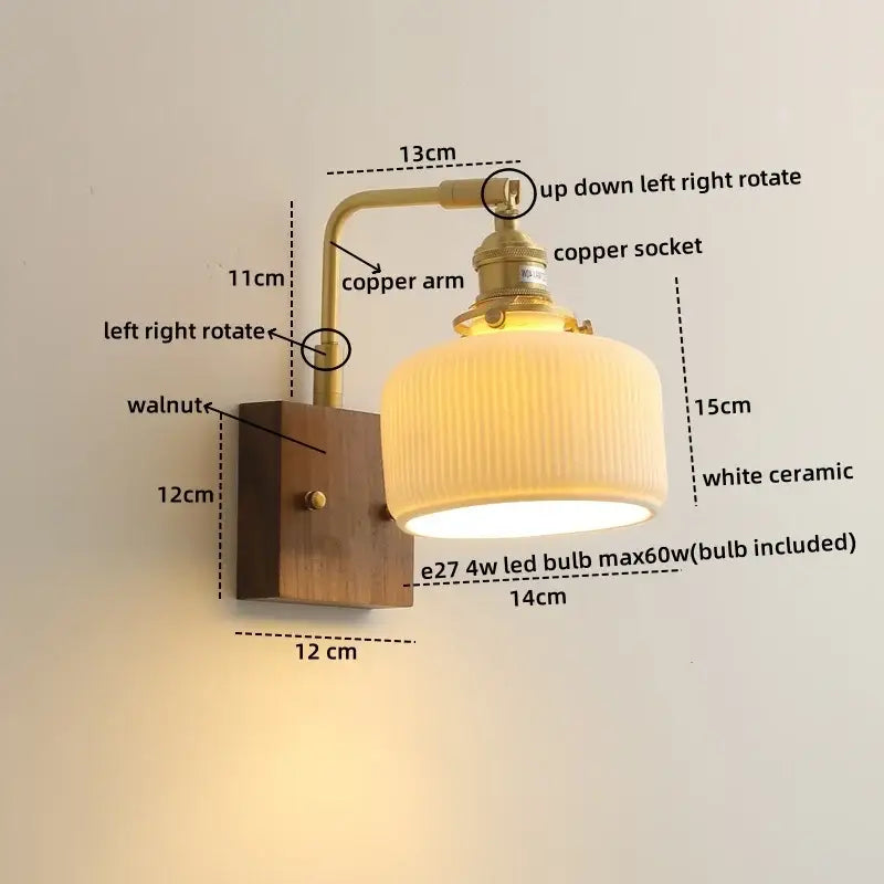 Brass and wood globe wall sconce bedroom light fixture