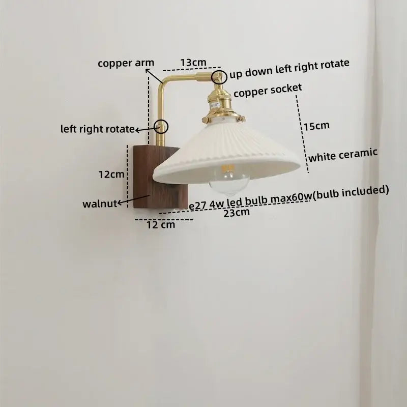 Brass and wood globe wall sconce bedroom light fixture