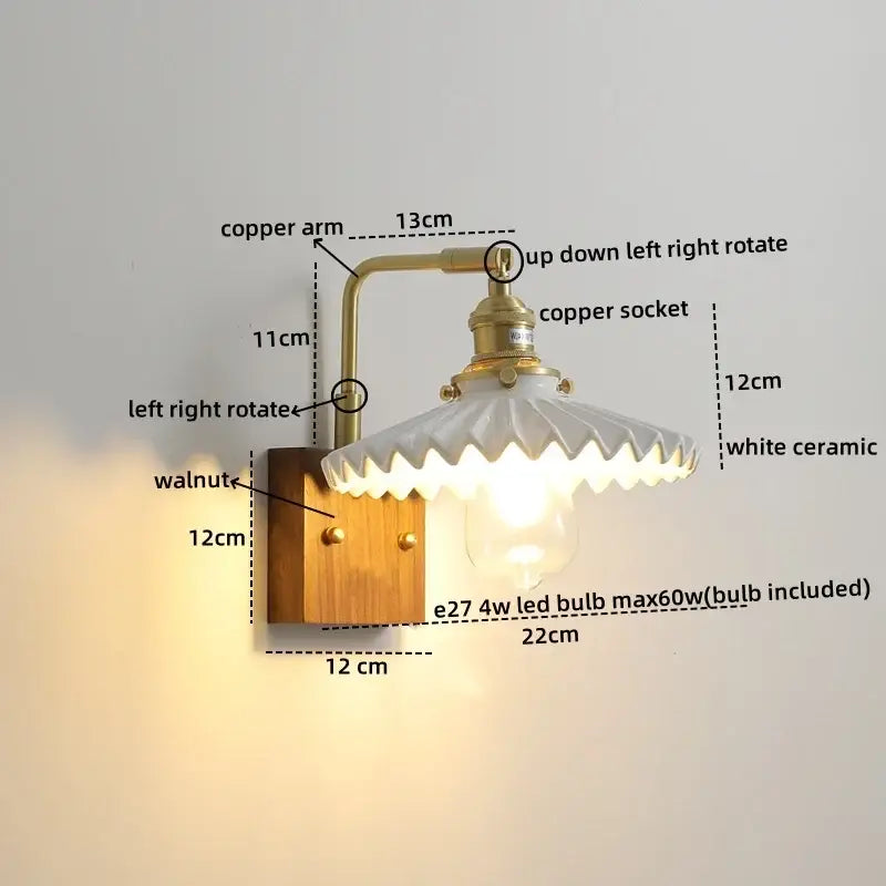 Brass and wood globe wall sconce bedroom light fixture