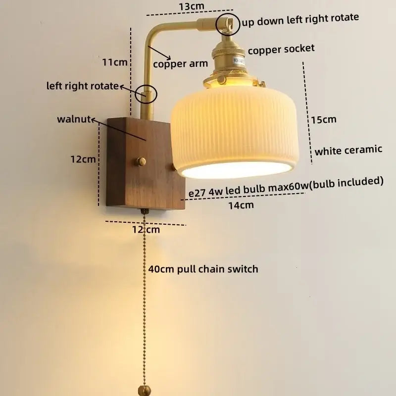Brass and wood globe wall sconce bedroom light fixture
